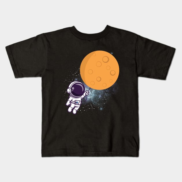 Flying floating astronaut Ufo alien funny cute spaceship moon mars cosmic space Kids T-Shirt by BoogieCreates